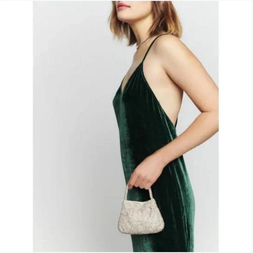 Reformation Rimini Velvet Dress Forest Dark Green Gown Maxi - Picture 3 of 10